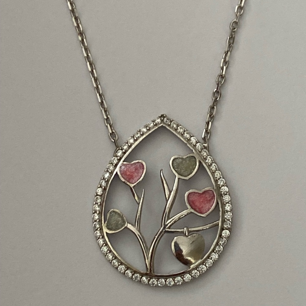925 silver necklace tree of life enamel drop cz stones